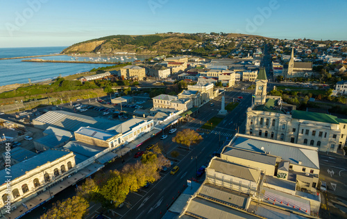 Aerial: Downtown of Oamaru, Otago, New Zealand