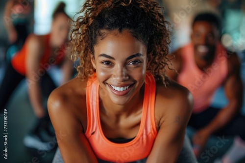 Healthy and happy: A woman's radiant smile reflects her enjoyment of an active lifestyle at the gym.