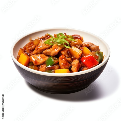a Spicy salad with fried chicken, studio light , isolated on white background