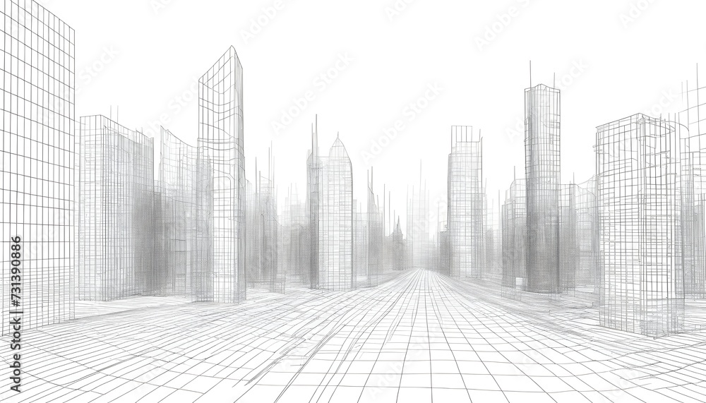 Abstract wireframe city background. Perspective 3D render of building wireframe. Vector. Abstract wireframe city background. Perspective 3D render of building wireframe. Vector.