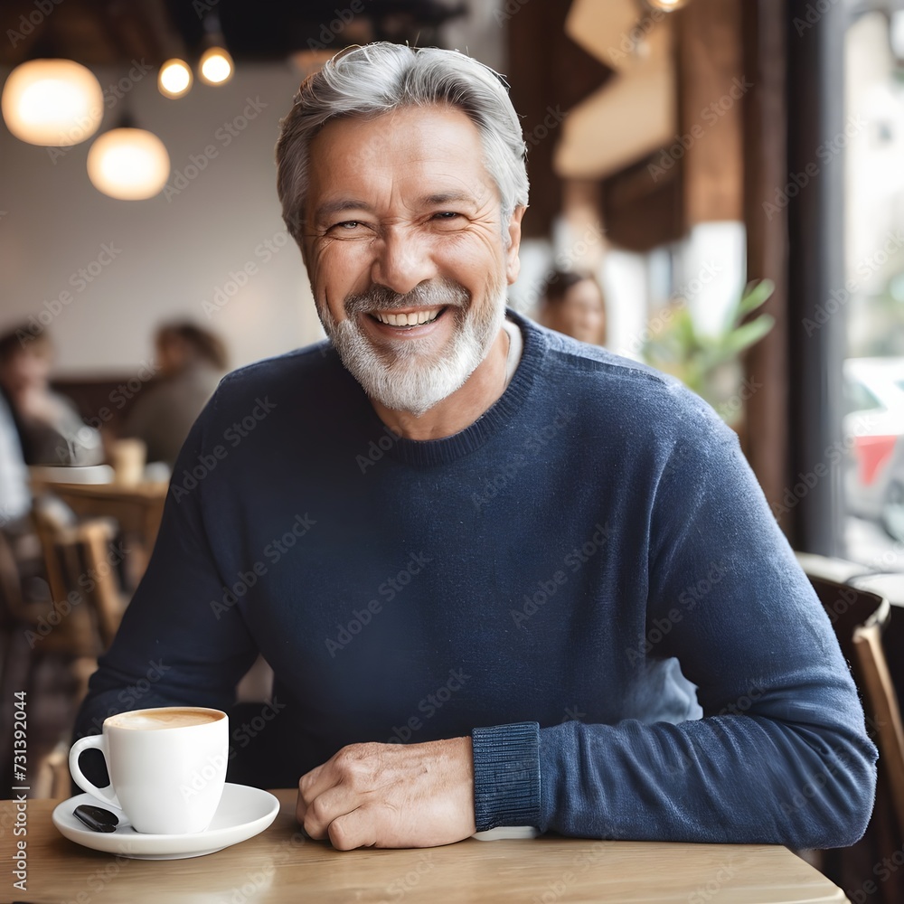 Happy mature man in cafe Happy mature man in cafe