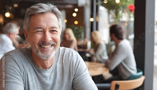 Happy mature man in cafe