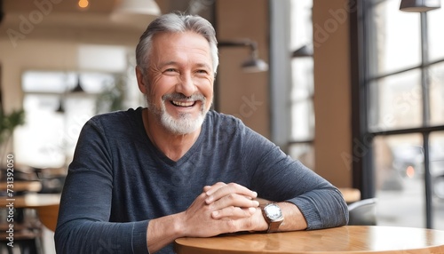 Happy mature man in cafe photo