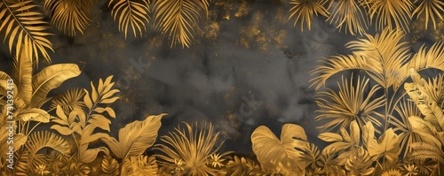 Golden Jungle Fusion 3D Textured Faux Gold Leaf Tropical Wall Art