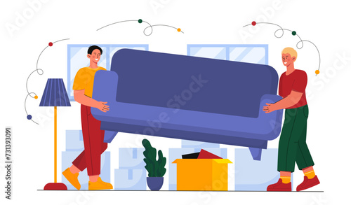 Loaders with sofa vector concept