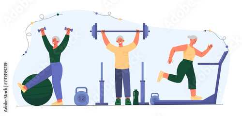 Old people in gym vector concept