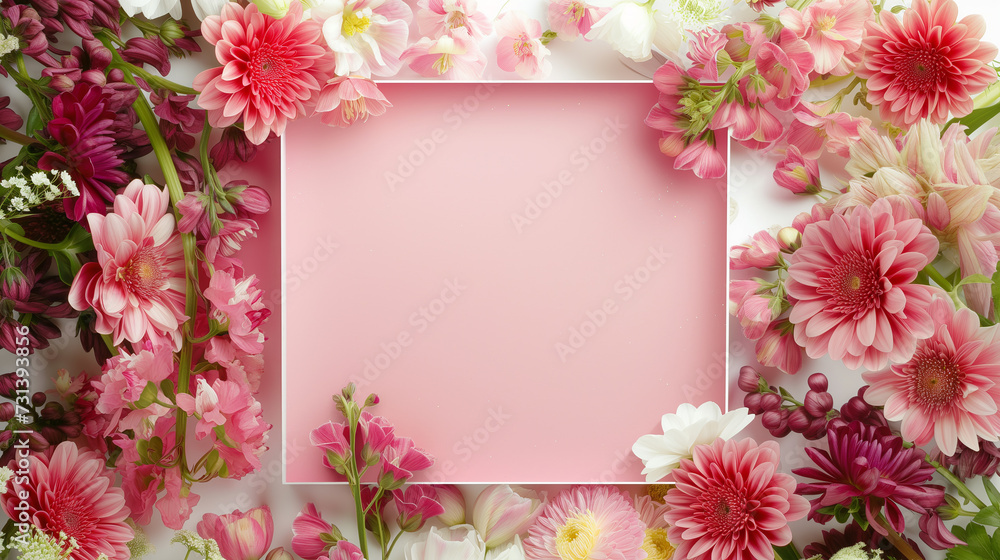 Pink flower frame with copy space in the middle for your text