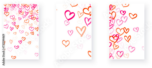 trio of vertical vector cards, each decorated with hearts