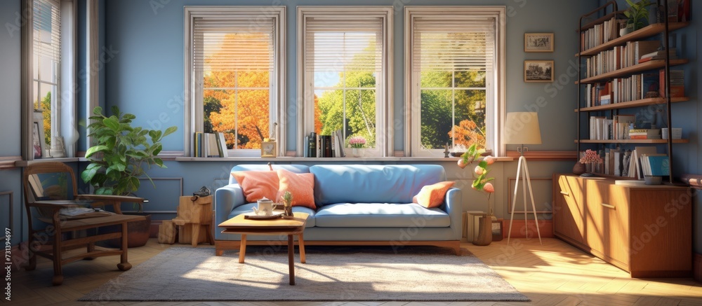 Three-dimensional illustration of the living room's inner space. Three-dimensional illustration of the living room's inner space.