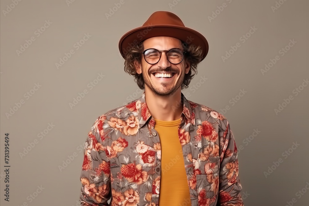 Attractive young man in hat and glasses smiling at the camera. Attractive young man in hat and glasses smiling at the camera.