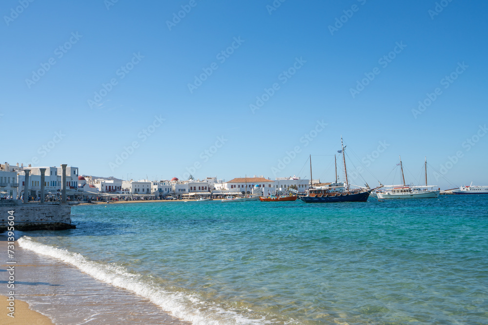 Aegean sea at the coast of Mykonos island. Greece