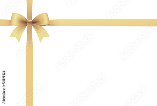 Gold ribbon and bow isolated on white background. Holiday decoration. Simple frame. Vector illustration.