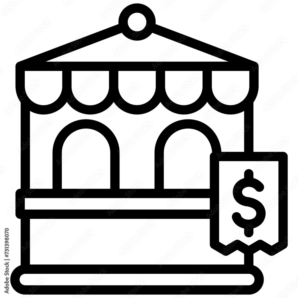 Ticket Booth black outline icon, related to carnival, festival theme, best for UI, UX kit, web and app development Ticket Booth black outline icon, related to carnival, festival theme, best for UI, UX kit, web and app development