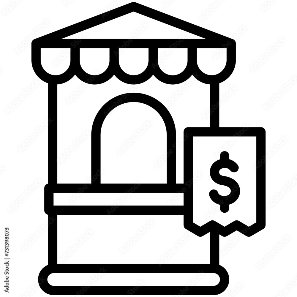 Ticket Booth black outline icon, related to carnival, festival theme, best for UI, UX kit, web and app development Ticket Booth black outline icon, related to carnival, festival theme, best for UI, UX kit, web and app development