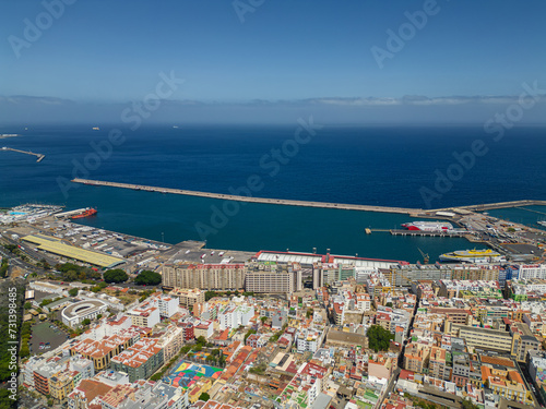 ocean and architecture of Santa Cruz, Tenerife capital, Canary Island aerial