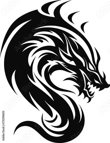 Dragon tattoo design, Dragon tribal, black and white, Dragon vector, Dragon illustration.