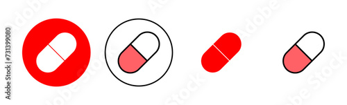 Pills icon set illustration. capsule icon. Drug sign and symbol