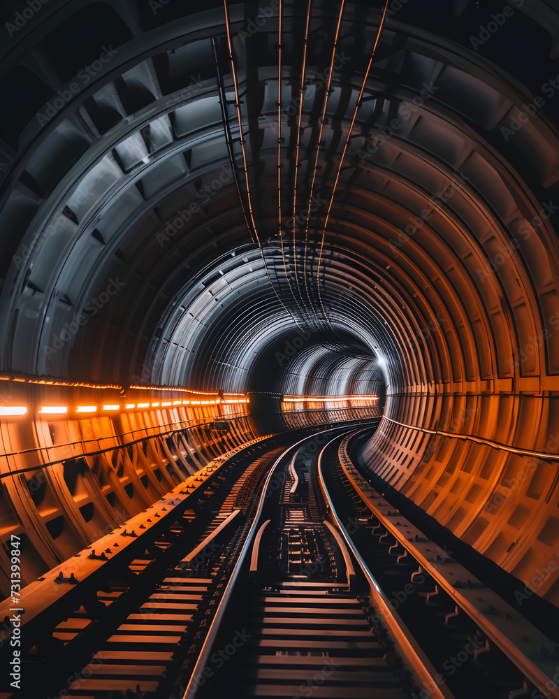 Naklejka premium Illuminated subway tunnel without train