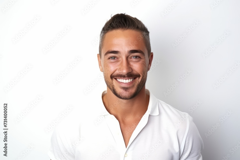 Portrait of a happy young man smiling and looking at camera on white background Portrait of a happy young man smiling and looking at camera on white background