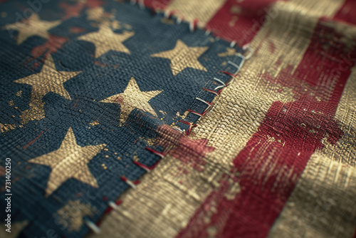 Textured Vintage American Flag Close-Up, Symbolizing Enduring Patriotism and History