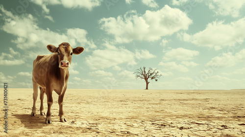 Malnourished Cow Struggles in Devastated Arid Landscape