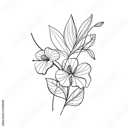 Elegant line drawing of a floral leaf. Illustration for invites and cards