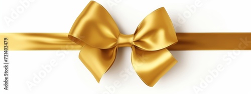 single gift bow, golden satin, with cross ribbons isolated on white