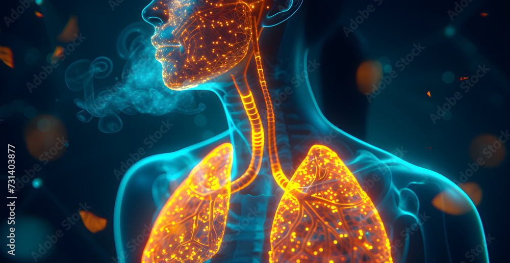 human anatomy 3d illustration of the respiratory system lungs and air in the human body - obrazy, fototapety, plakaty 