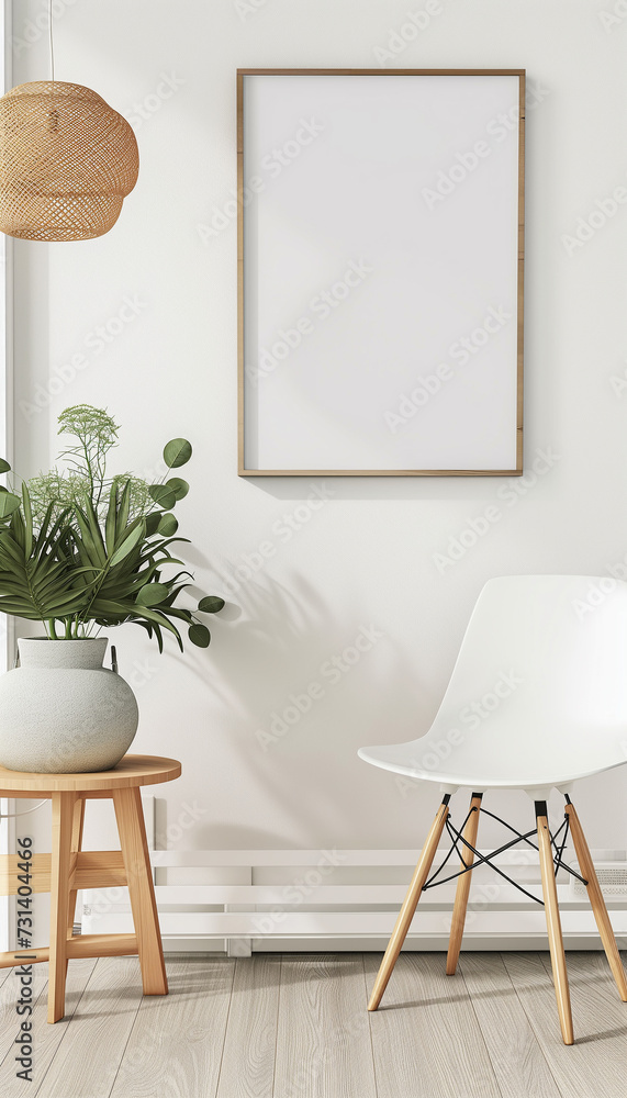Fototapeta premium mockup room, study, light colors, blank frame on the wall, advertisement, minimalism