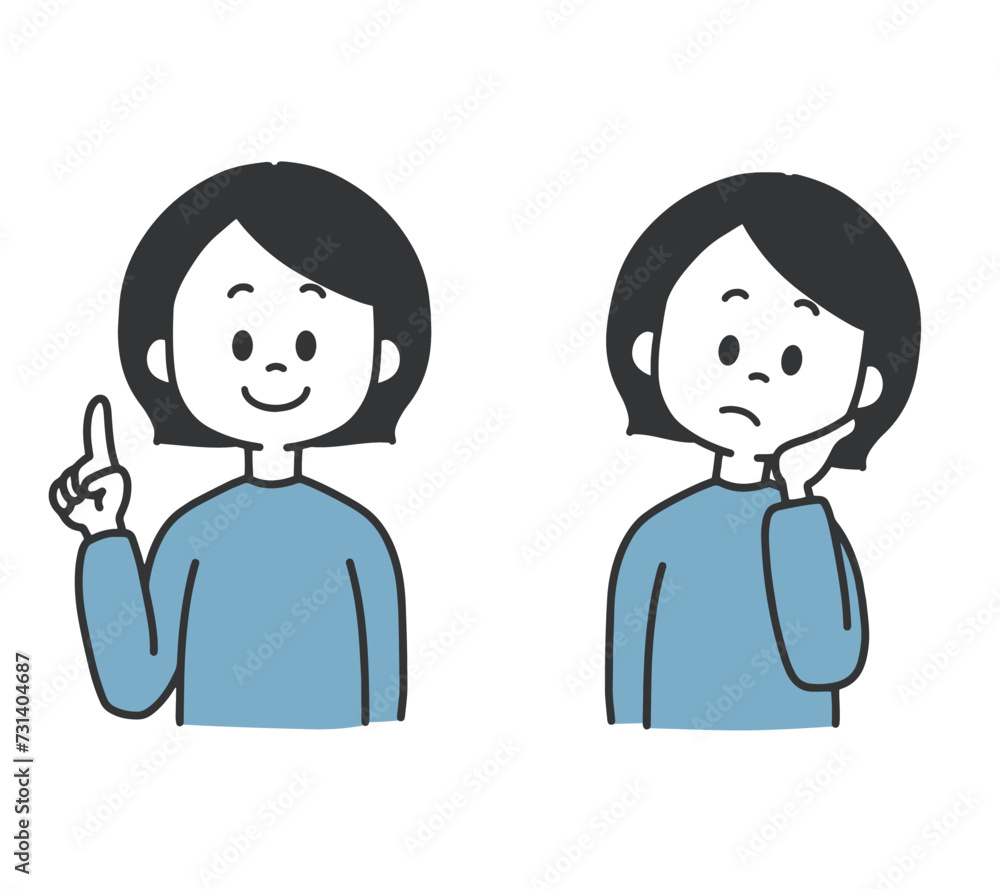 指さしする 困る 女性 指さしする 困る 女性