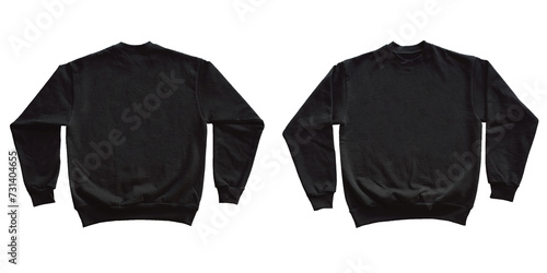 Blank Long Sleeve Sweatshirt Crewneck Color Black Template Mockup Front and Back View on Transparent Background photo