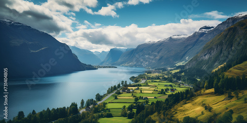 Norwegian Fjords, view of the mountains and lake, Beautiful nature norway natural landscape, stegastein lookout,  Generative AI photo