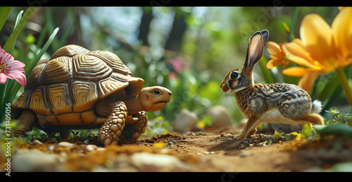 tortoise leading in a hare race in strategy and leadership photo