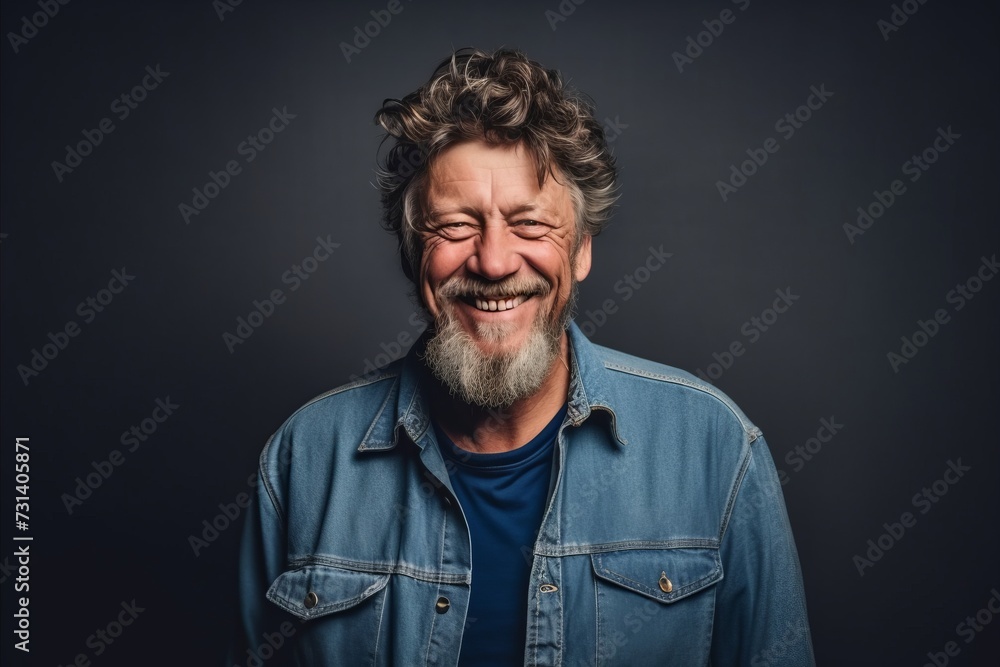 Portrait of a happy senior man laughing against a dark background. Portrait of a happy senior man laughing against a dark background.