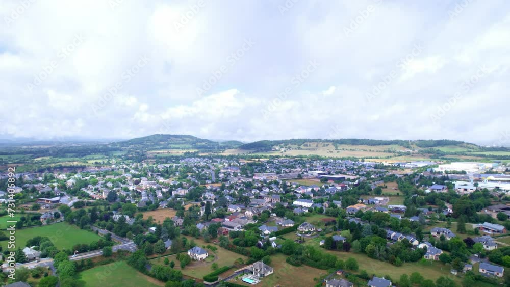 Panoramic Aerial View Of French Rural Villages In Aveyron, France. Aerial Drone Shot Panoramic Aerial View Of French Rural Villages In Aveyron, France. Aerial Drone Shot