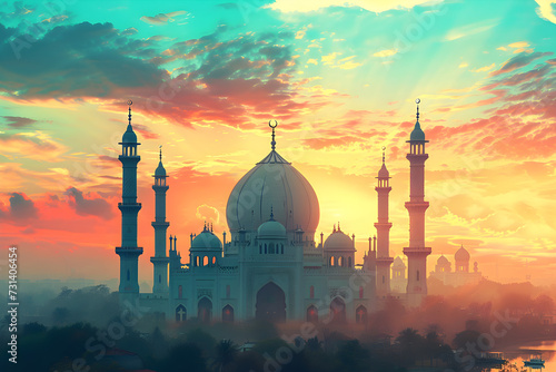 Islamic mosque background with Ramadan theme