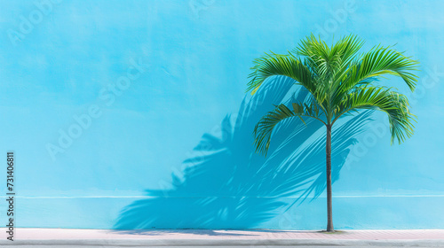 green palm leaves shadow with blue color texture pattern cement wall background  palm leaves background 