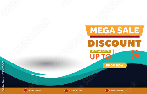 mega sale discount template banner with copy space for product sale with abstract gradient white and blue background design