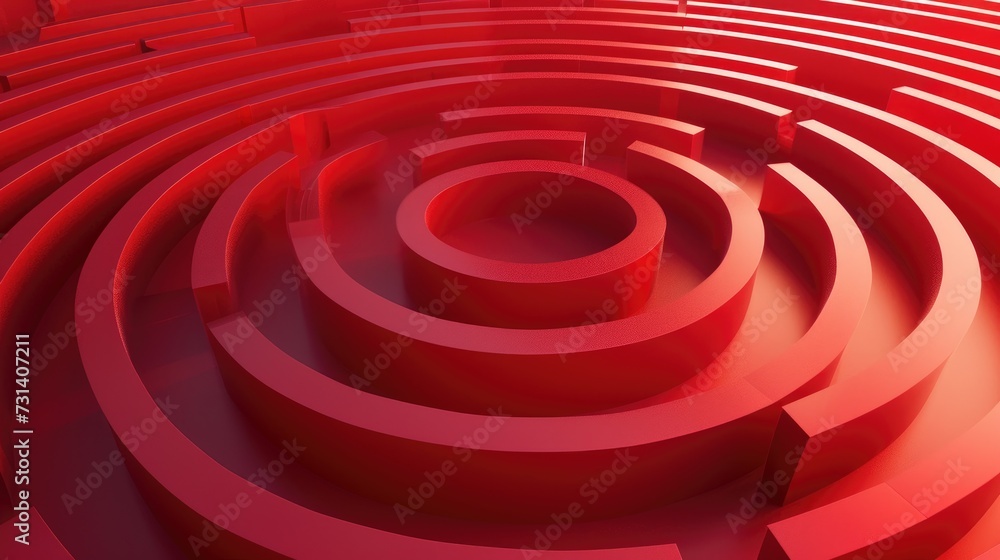 Mesmerizing image of a red maze featuring a central circle, an ...