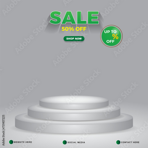 sale discount template banner with copy space 3d podium for product sale with abstract gradient grey background design