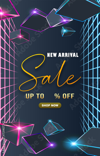 new arrival sale template banner with blank space for product sale with abstract gradient blue background design