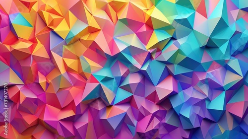 A dynamic background comprised of myriad colorful triangles creates a vibrant visual spectacle. Ai Generated