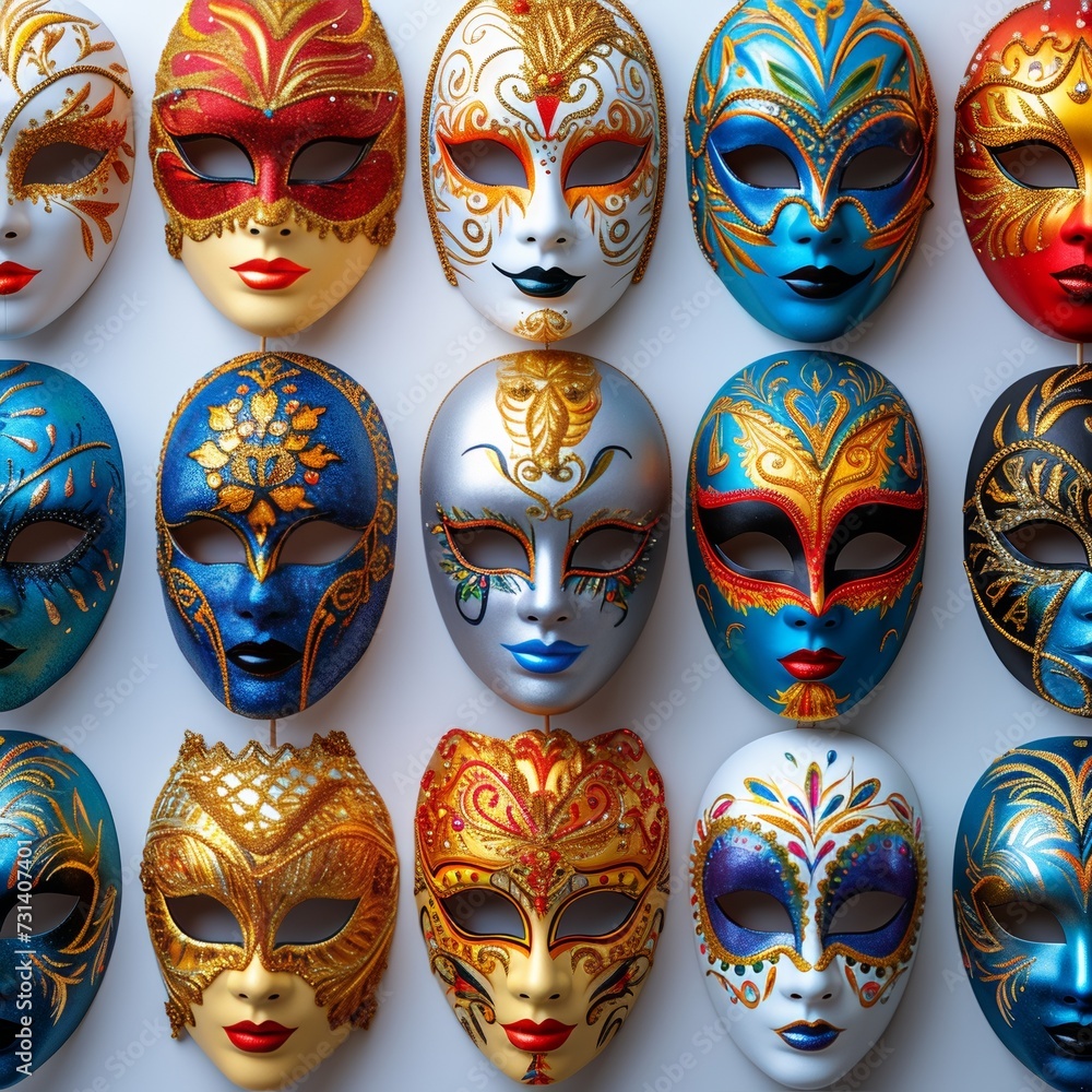 Carnival masks, bright and colorful, on a plain background. Carnival masks, bright and colorful, on a plain background.