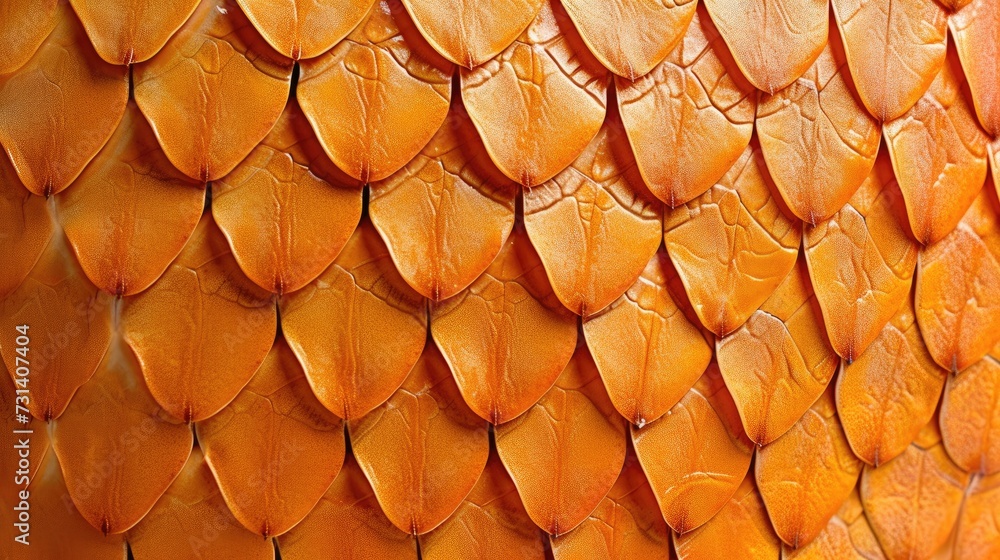 Fototapeta premium Vibrant orange leather, textured with the exotic charm of reptilian scales, exudes sophistication, Ai Generated.