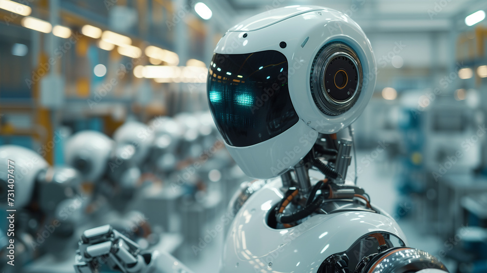 AI robot working in a production factory AI robot working in a production factory