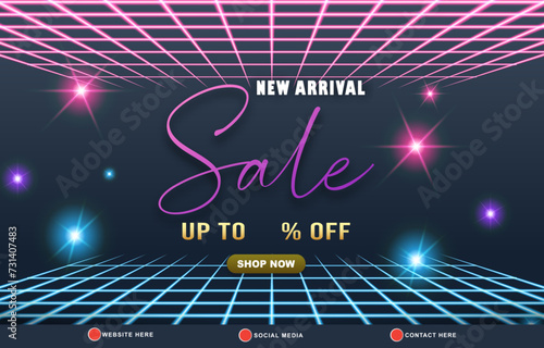 new arrival sale template banner with blank space for product sale with abstract gradient blue background design