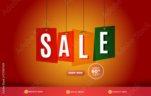 sale discount sale template banner with copy space for product sale with abstract gradient red and orange background design