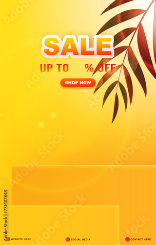 sale discount template banner with blank space 3d podium for product sale with abstract gradient orange and yellow background design