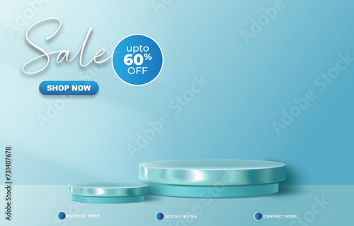 sale discount template banner with copy space 3d podium for product sale with abstract gradient blue and white background design