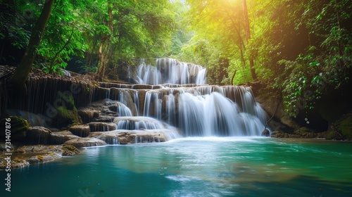 A beautiful waterfall in a tropical jungle, a mesmerizing cascade of natural elegance, Ai Generated.
